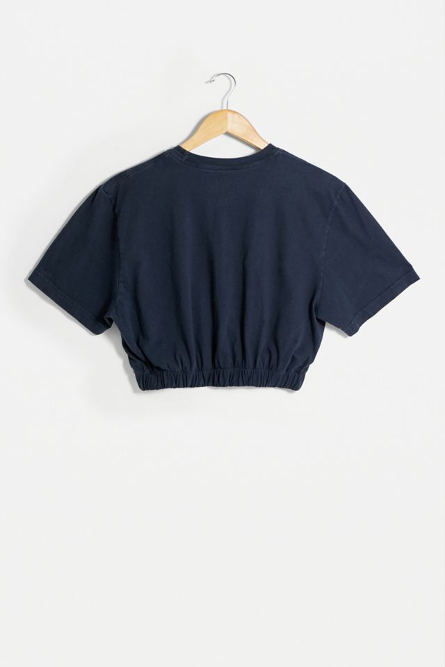 Urban Renewal Remade From Vintage – T-Shirt „Spell Out“ in Marineblau mit Ballonsaum #3