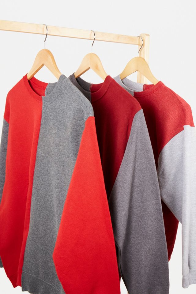 Renovación urbana rehecha a partir de sudadera empalmada vintage roja y gris #1