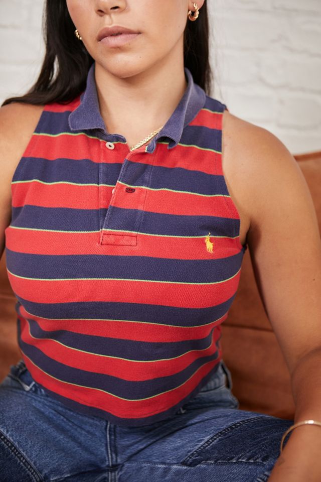 Urban Renewal Remade From Vintage – Gestreiftes und abgeschnittenes Poloshirt in Blau #2