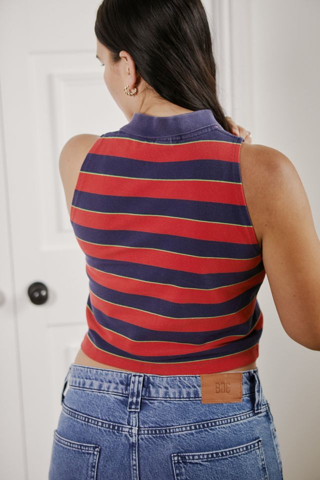 Urban Renewal Remade From Vintage – Gestreiftes und abgeschnittenes Poloshirt in Blau #3