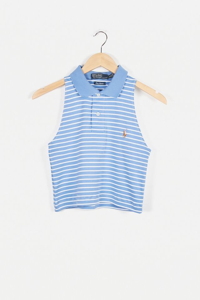 Urban Renewal Remade From Vintage – Gestreiftes und abgeschnittenes Poloshirt in Blau #4