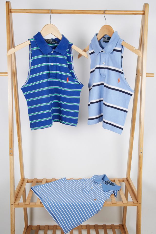 Urban Renewal Remade From Vintage – Gestreiftes und abgeschnittenes Poloshirt in Blau #6