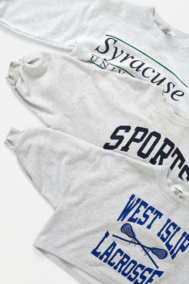 Urban Renewal Remade From Vintage Grey Print Crop Crew Neck Sweatshirt #1