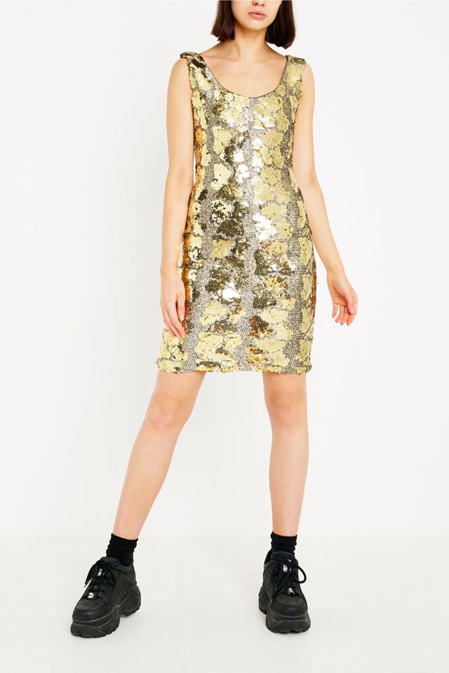 Urban Renewal One-Of-A-Kind Gold Sequin Mini Dress | Urban Outfitters UK