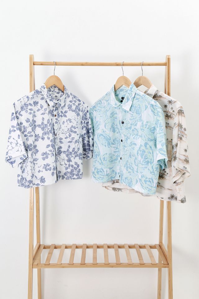 Urban Renewal Remade From Vintage Cream Cropped Hawaiian Shirt  #1