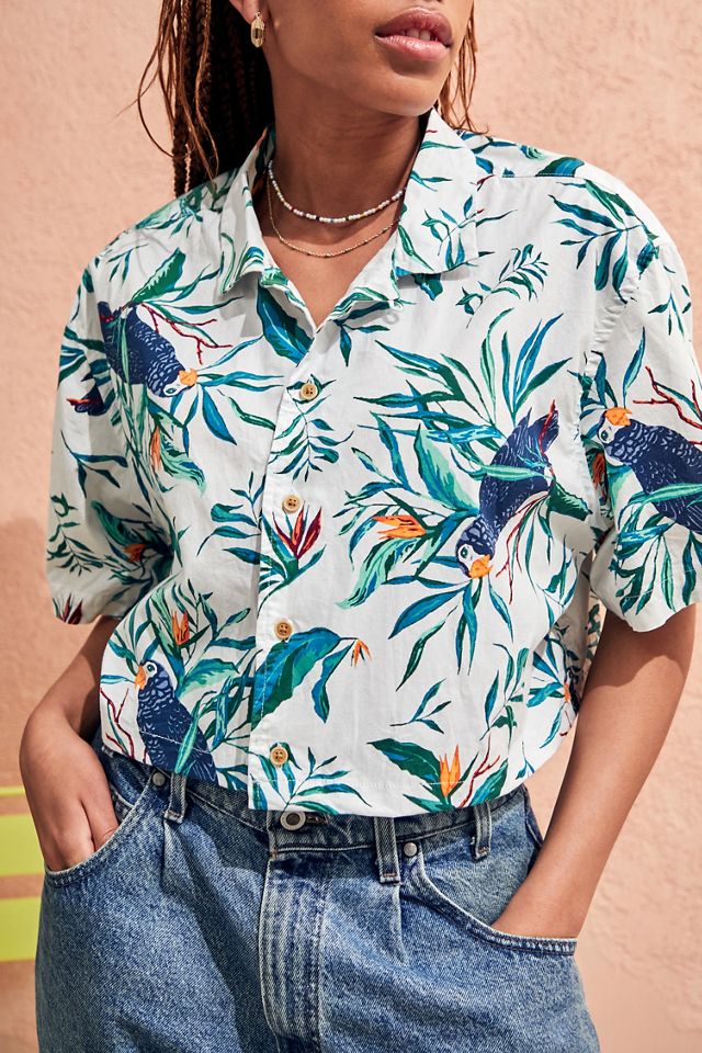 Urban Renewal Remade From Vintage Cream Cropped Hawaiian Shirt  #2