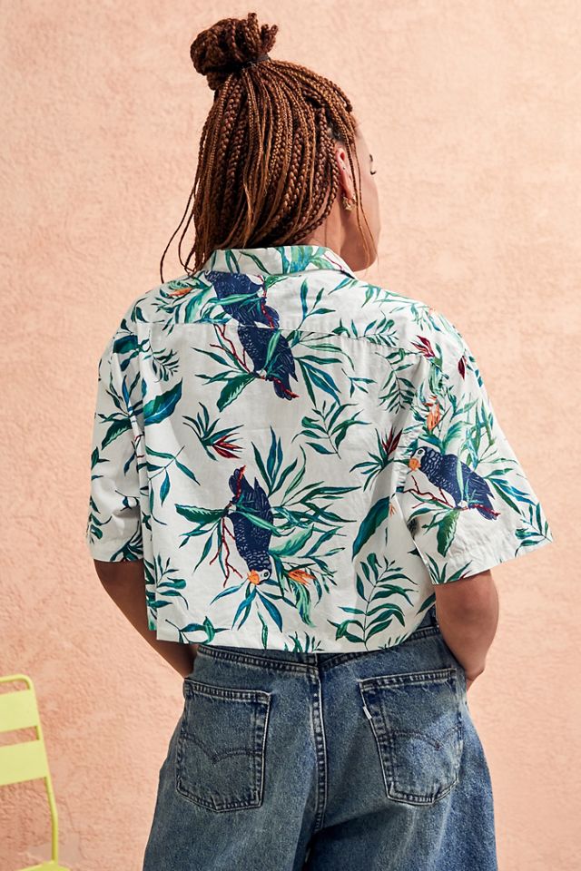 Urban Renewal Remade From Vintage Cream Cropped Hawaiian Shirt  #3