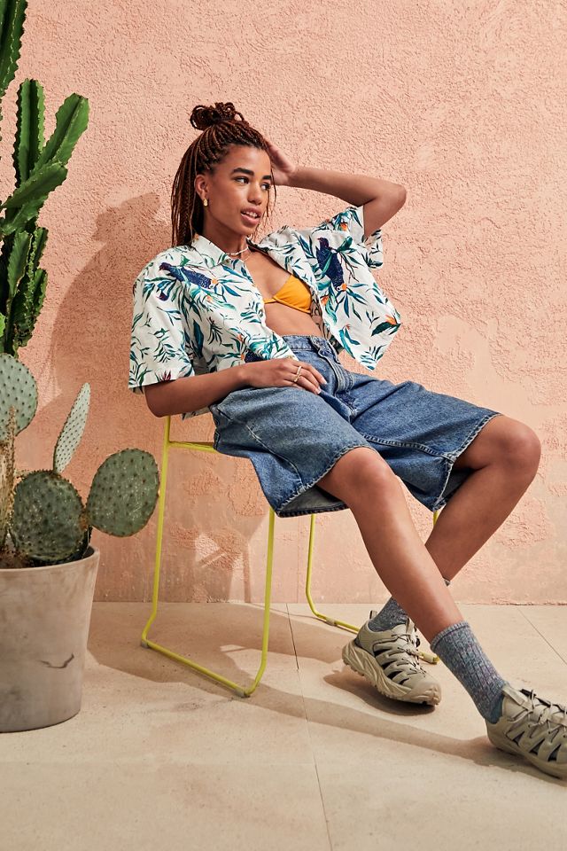 Urban Renewal Remade From Vintage Cream Cropped Hawaiian Shirt  #4