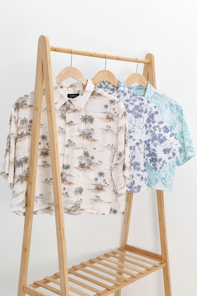 Urban Renewal Remade From Vintage Cream Cropped Hawaiian Shirt  #5