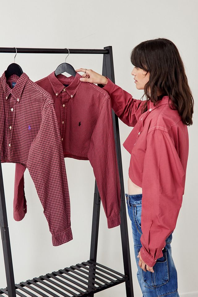 Camicia Tinta in Rosso Borgogna Crop di Marca Vintage Rifatta da Urban Renewal #1