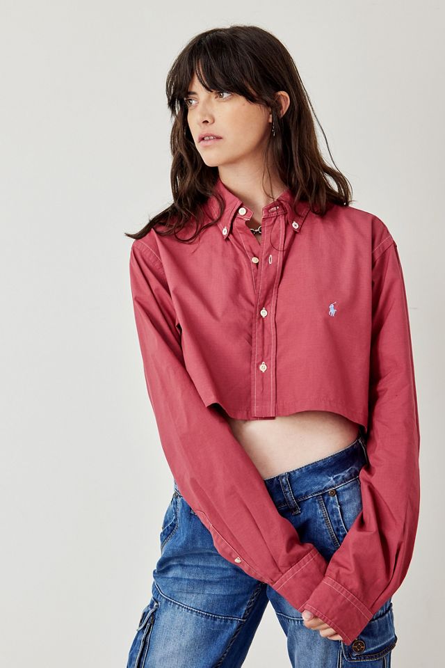 Camicia Tinta in Rosso Borgogna Crop di Marca Vintage Rifatta da Urban Renewal #3