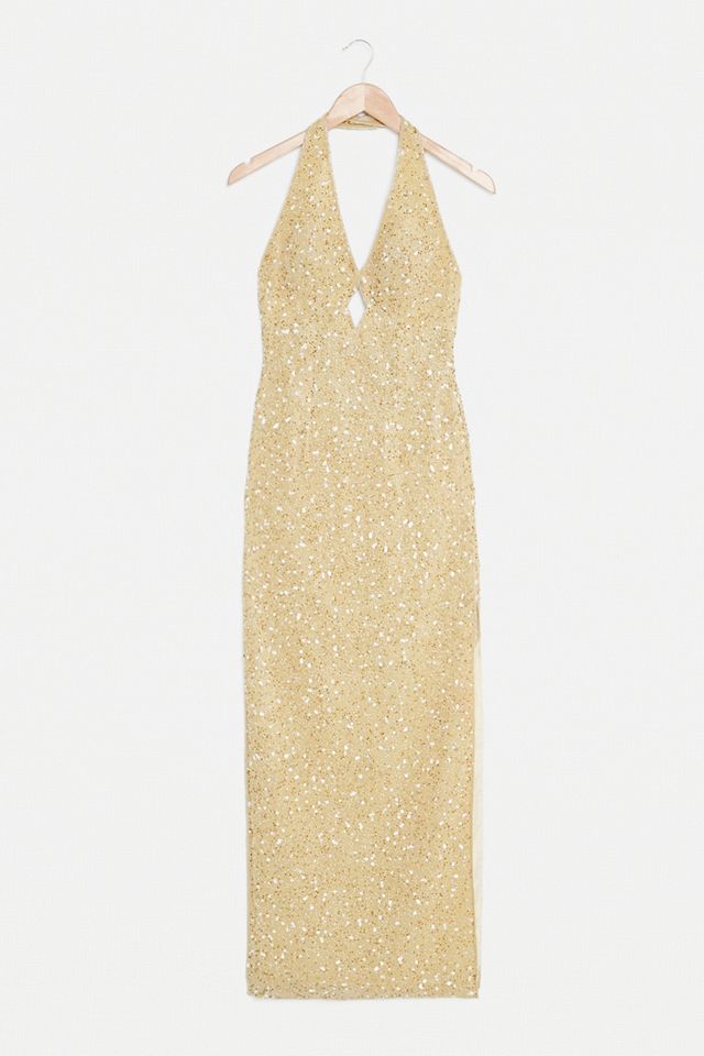 sachin and babi light blue dress Mac Duggal | Dresses | Nwt Mac Duggal Gold Sequin Halter Neck Sheath Gown  Style 5759 main image 1