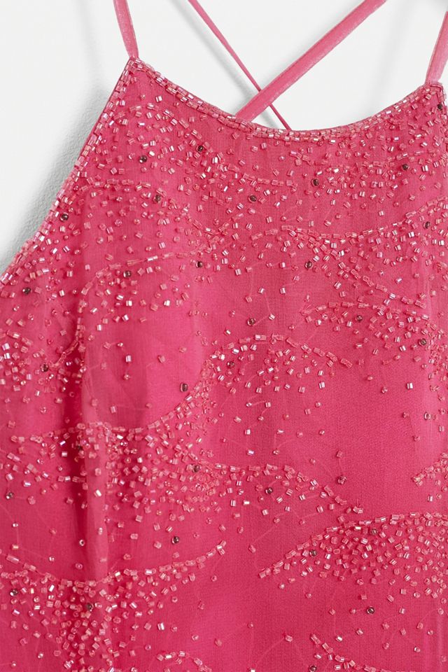 Robe Scintillante Rose Urban Outfitters Taille M - Style Slip Dress Sans Manches Mini