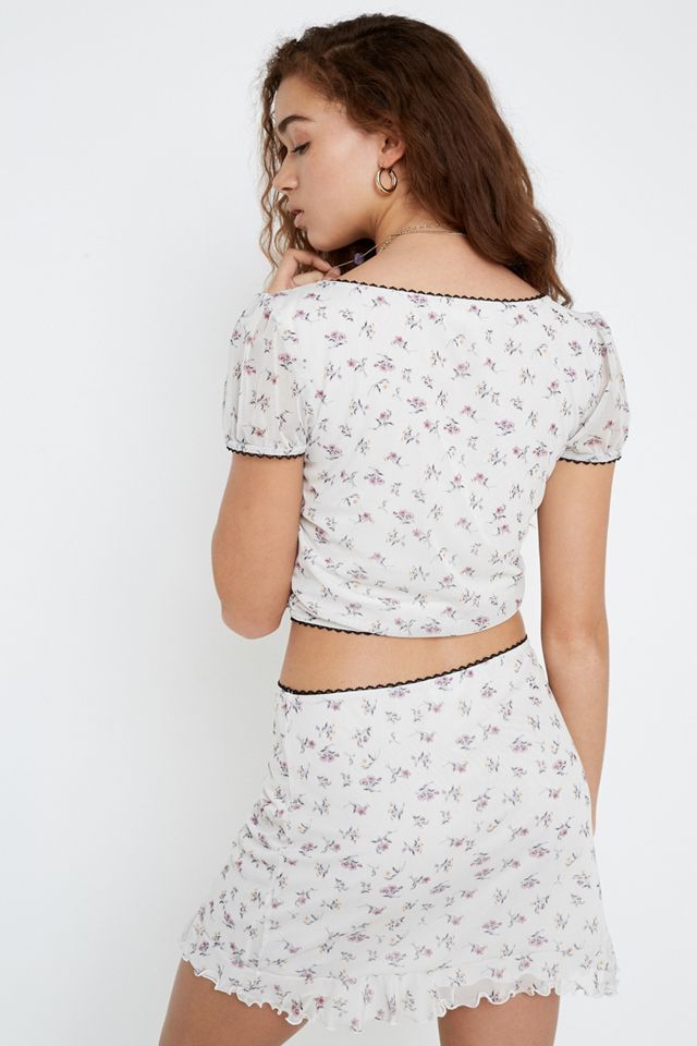 Urban Outfitters Archive Ecru Ditsy Floral Mesh Crop Top #3