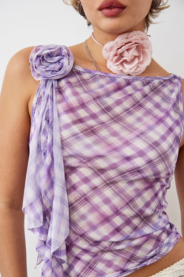 Urban Renewal Made From Remnants Purple Check Corsage Tank Top #1
