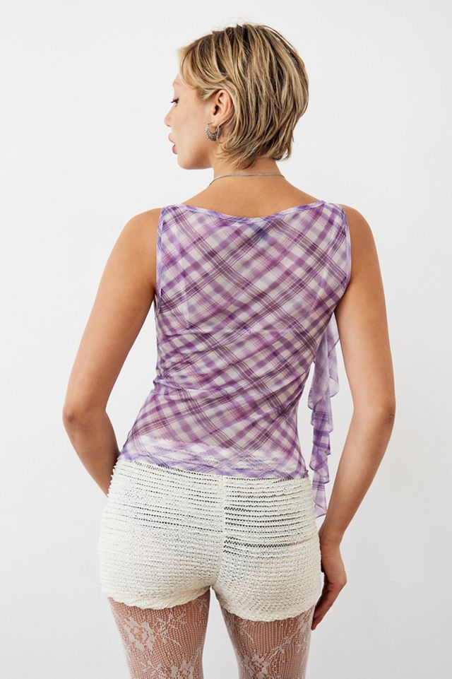 Urban Renewal Made From Remnants Purple Check Corsage Tank Top #3