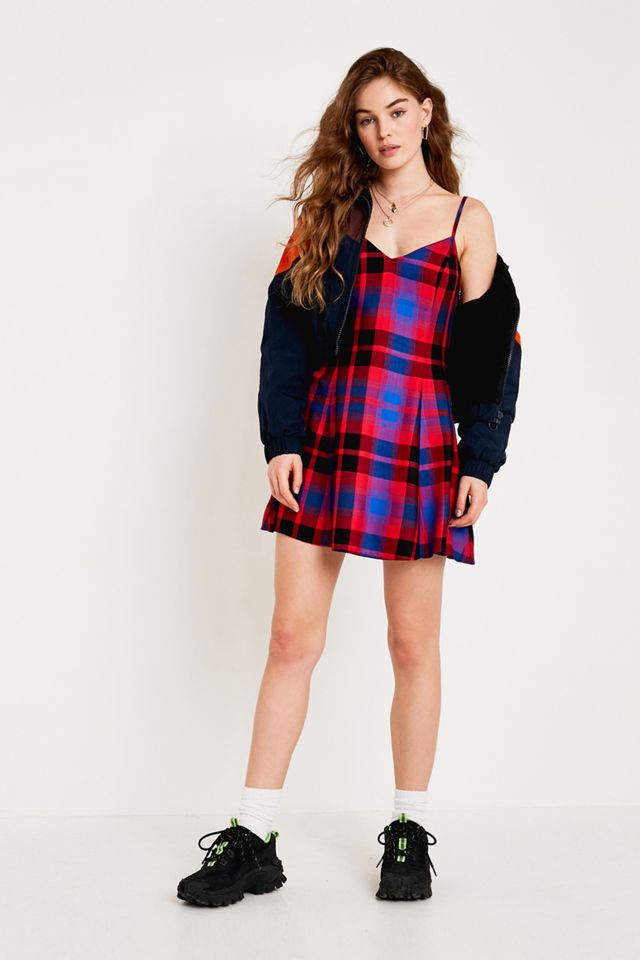 Urban Renewal Made From Remnants Red + Blue '90s Check Slip Dress  #2