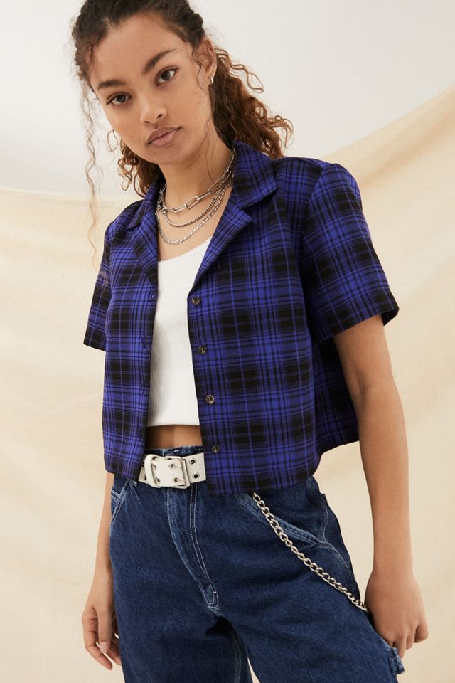 Urban Outfitters Archive - Chemise courte à carreaux bleus et noirs #1