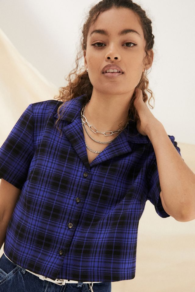 Urban Outfitters Archive - Chemise courte à carreaux bleus et noirs #2