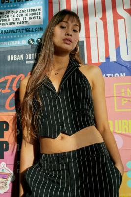 Urban Outfitters Archive Black Pinstripe Halterneck Waistcoat | Urban Outfitters UK