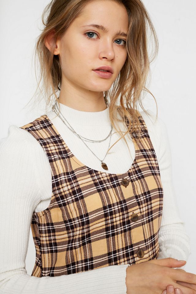 Urban Renewal Remnants Tan Check Corduroy Mini Dress
