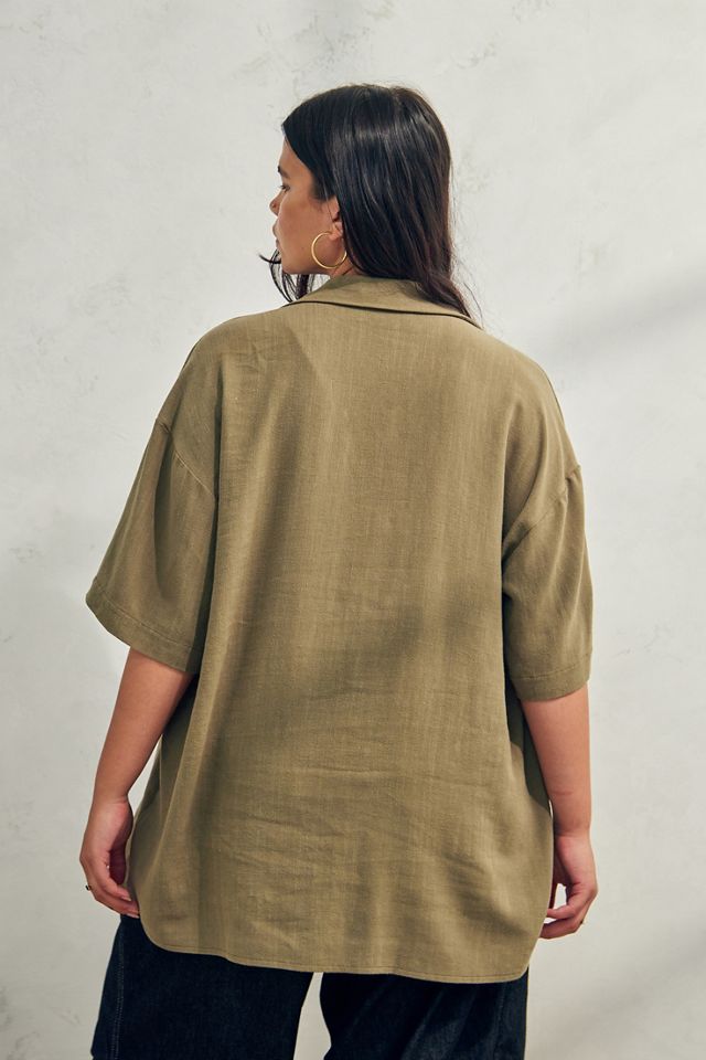 Archivo en UO Khaki Linen-Blend Button-Through Shirt #3