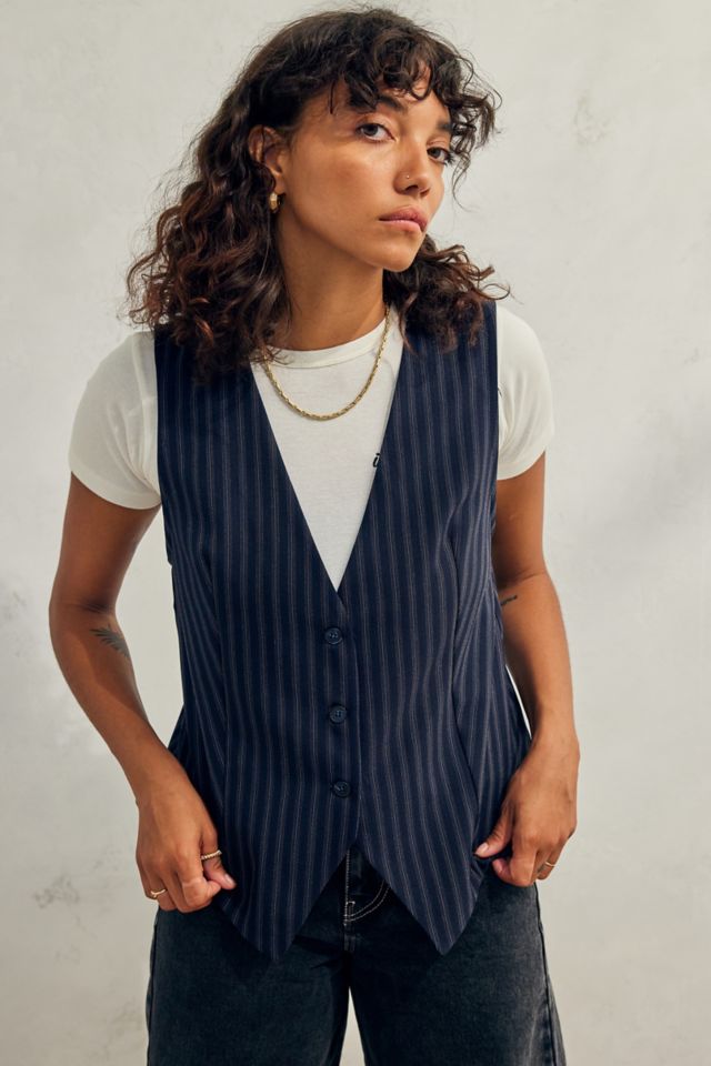 Navy hot sale pinstripe waistcoat