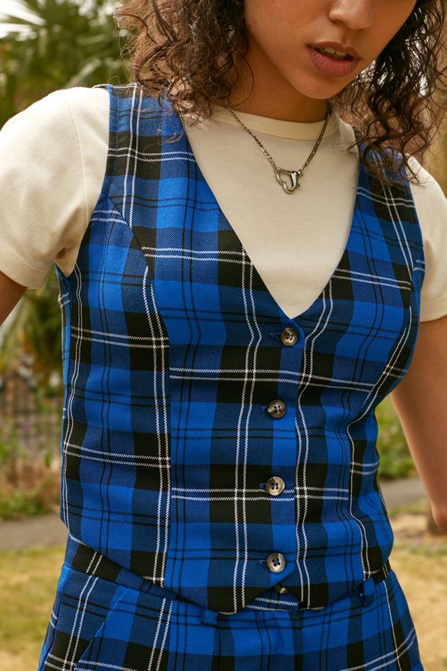 Urban Outfitters Archive Blue Tartan Plaid Waistcoat #1