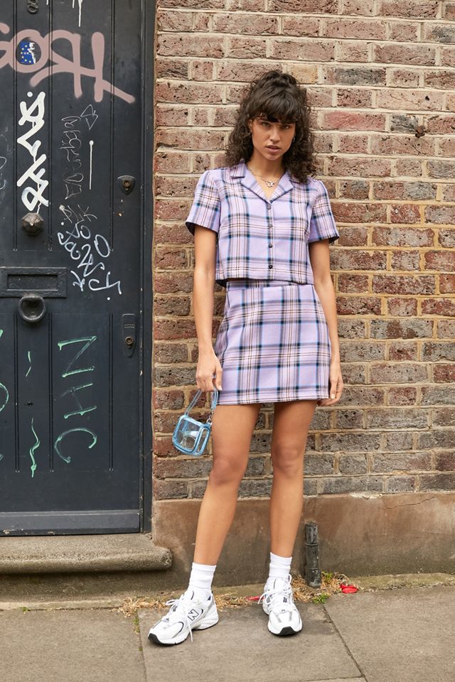 Urban Outfitters Archive Purple Tartan Plaid Cropped Shirt #2