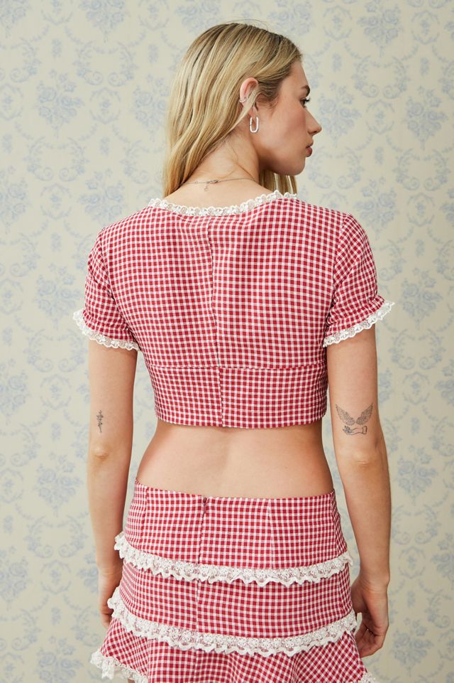 Archive At UO Red Gingham Cleo Cropped Blouse  #3