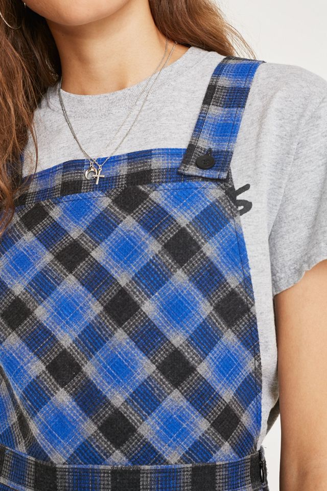 blue plaid apron dress Grey, Red, Blue Plaid Wool Pinafore Apron w/ Patch Pockets main image 1