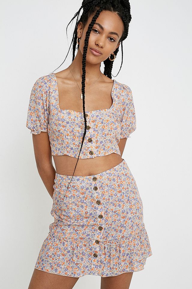 Urban Renewal Made From Remnants Floral Mini Blouse | Urban Outfitters UK