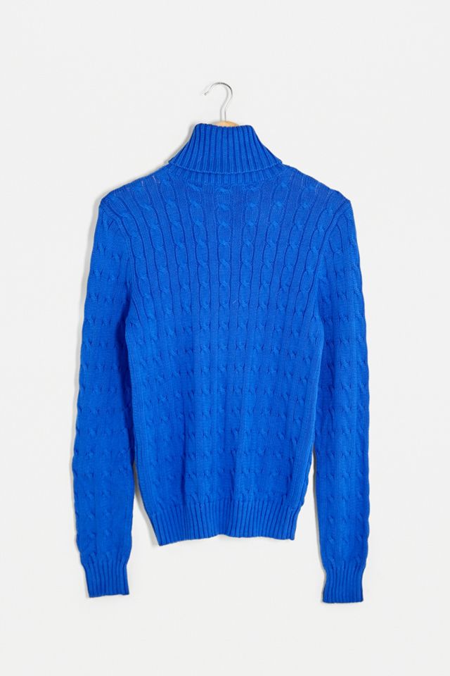 Urban Renewal Vintage - Pull griffé en maille torsadée de coton bleu #2