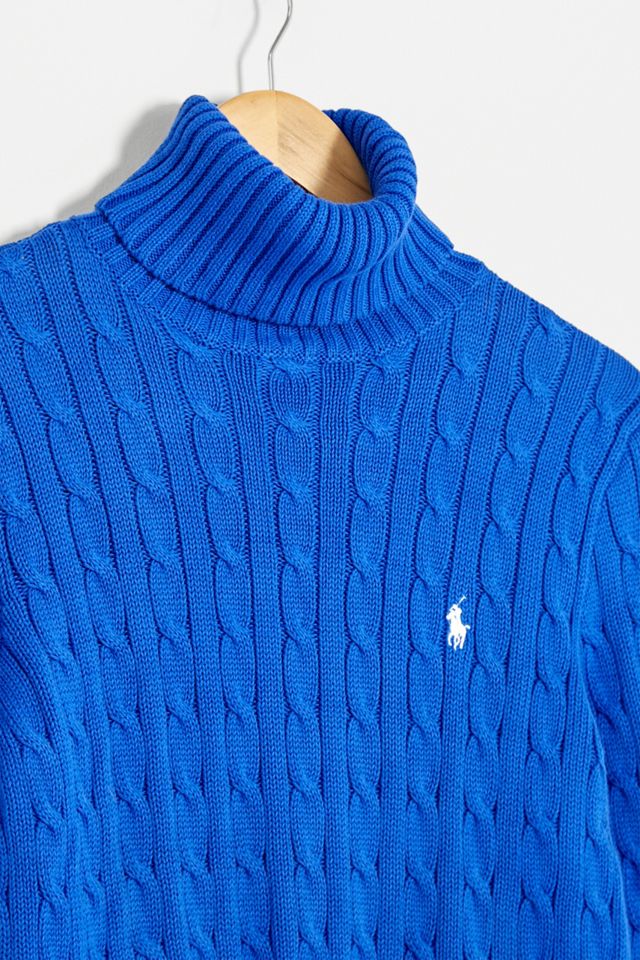 Urban Renewal Vintage - Pull griffé en maille torsadée de coton bleu #3