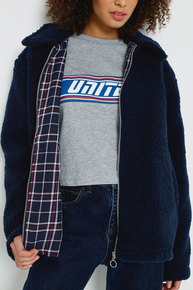 Urban Renewal Remnant Navy Teddy Zip-Through Jacket #1