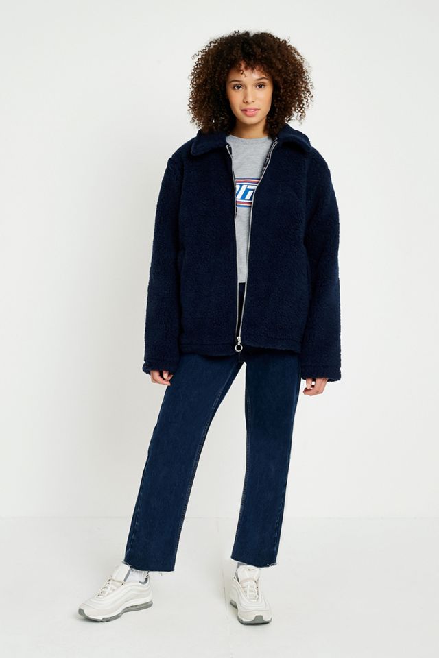 Urban Renewal Remnant Navy Teddy Zip-Through Jacket #2