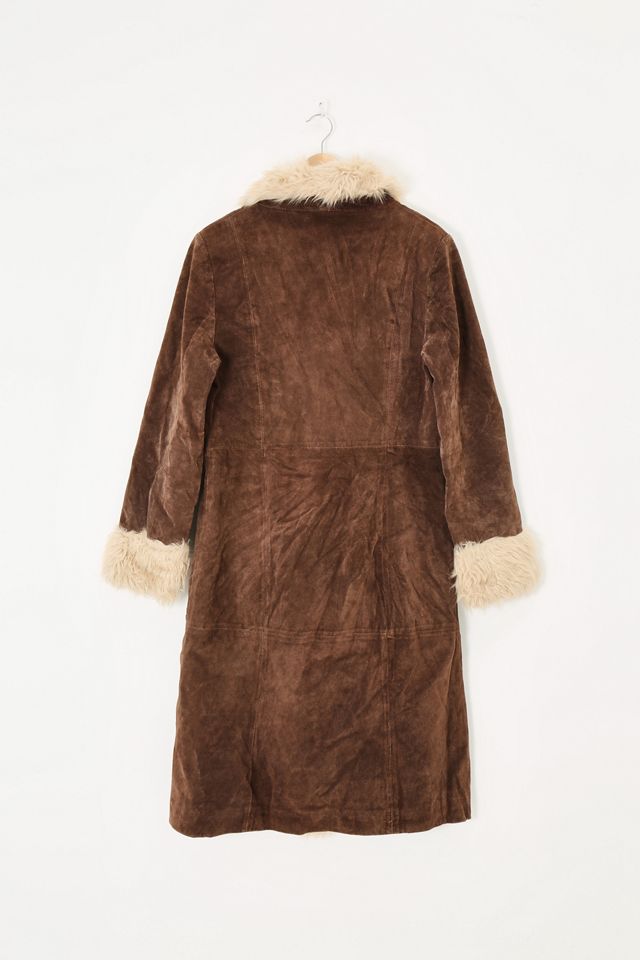 Urban Renewal - Manteau long vintage en daim avec fausse fourrure marron #1
