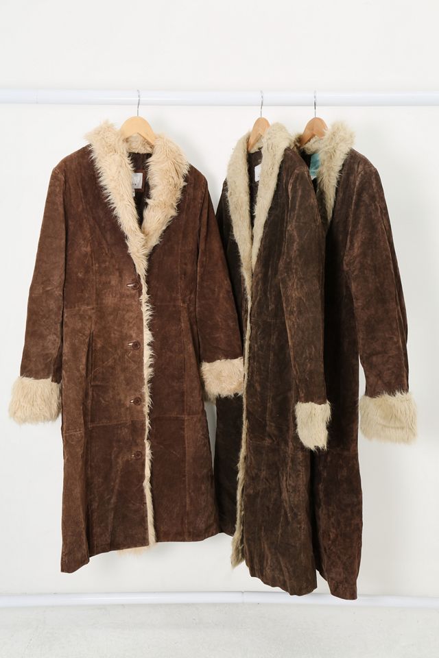 Urban Renewal - Manteau long vintage en daim avec fausse fourrure marron #3