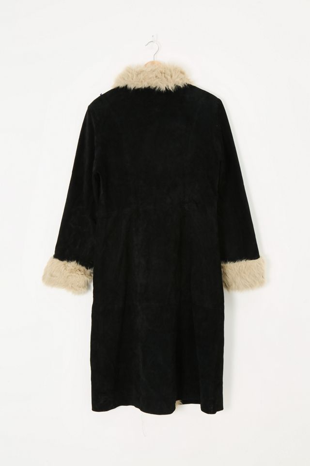 Urban Renewal - Manteau long vintage en daim avec fausse fourrure noir #1