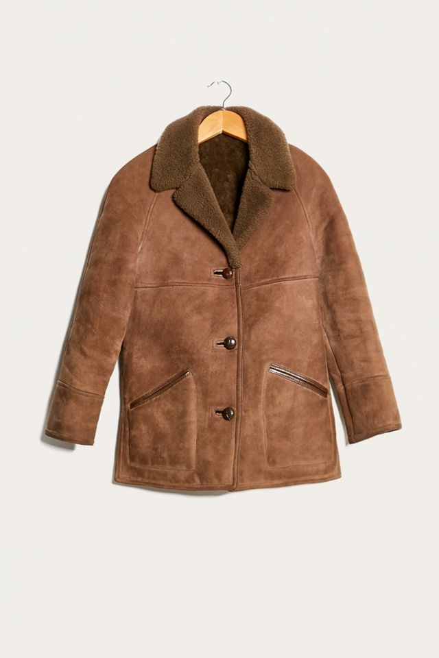Urban Renewal Vintage Cappotto in pelle di pecora marrone a 3 bottoni #1