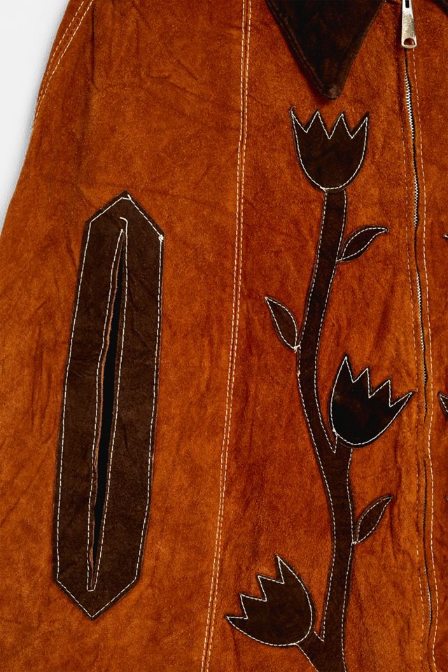 Urban Renewal One-Of-A-Kind Flower Suede Poncho Jacket #1