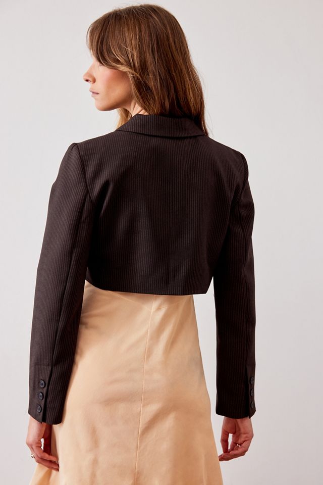 Urban Outfitters Archive Brown Pinstripe Super-Cropped Blazer