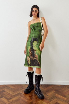 urban outfitters green midi dress Urban Outfitters Archive Green Crinkle Bandeau Midi Dress