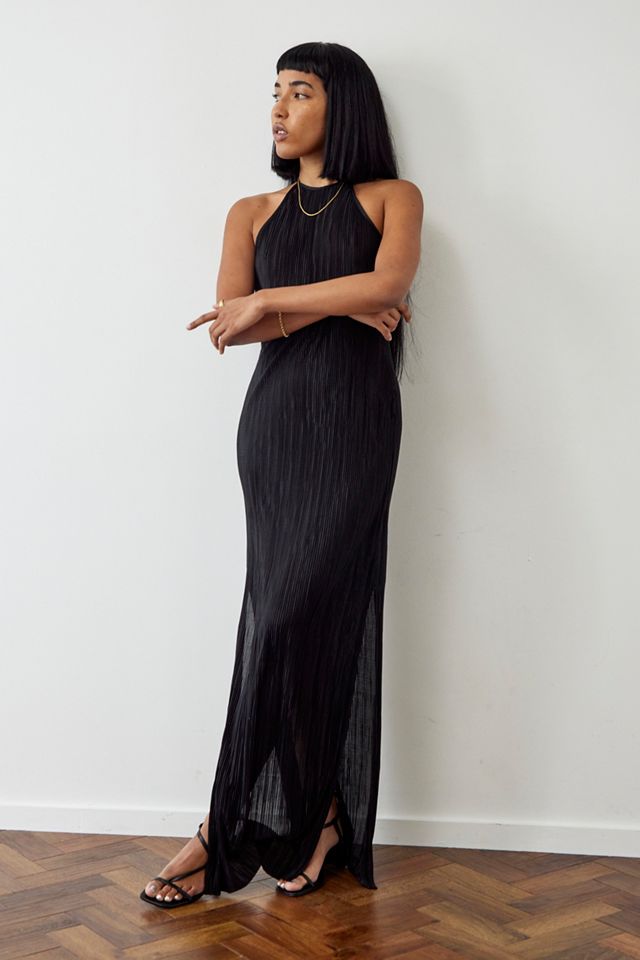 Urban Outfitters Archive Black Plisse Halterneck Maxi Dress  #1
