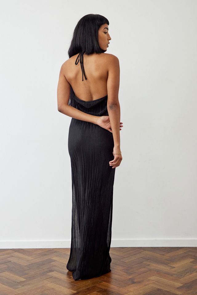 Urban Outfitters Archive Black Plisse Halterneck Maxi Dress  #3