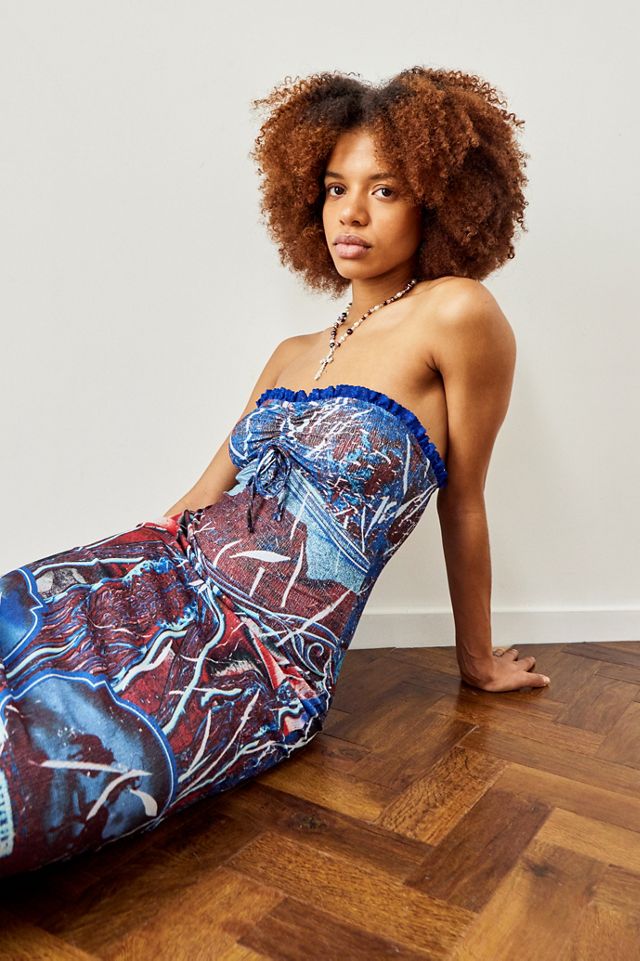 Archive At UO Blue Crinkle Bandeau Dress  #2