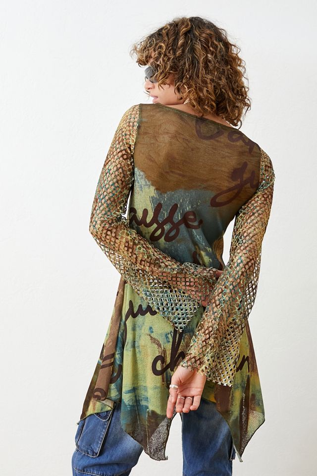 Archive At UO Script Fishnet Sleeve Dress #2