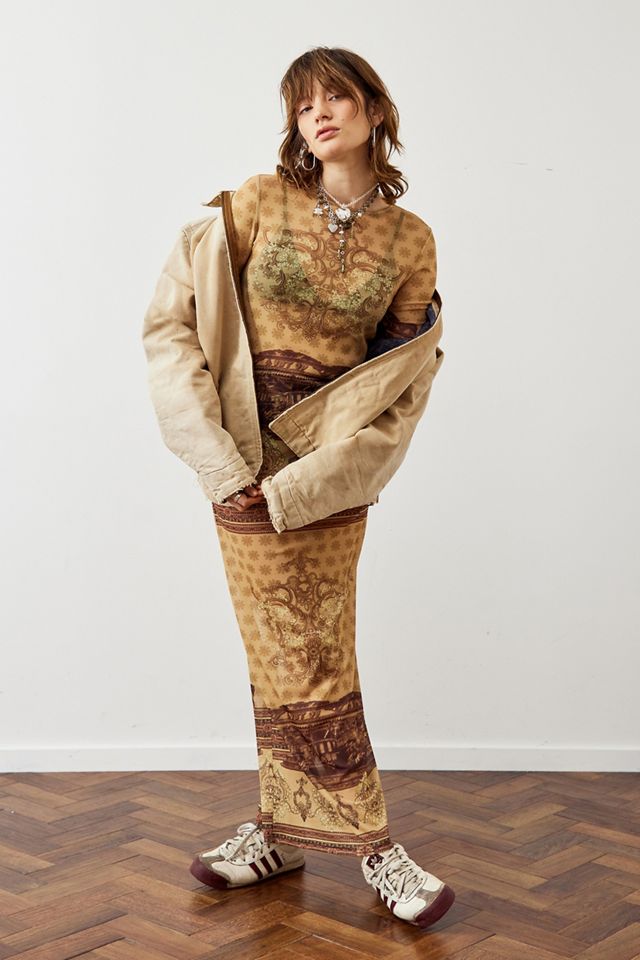 Archivo en UO Gold Carousel Mesh Vestido de manga larga  #3