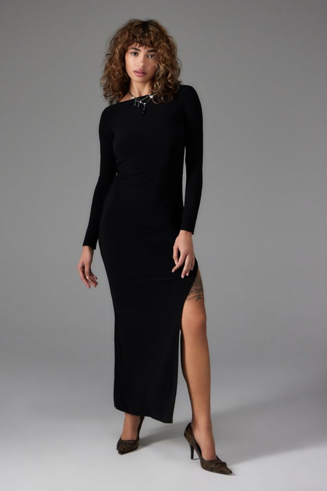 Fitted maxi shop dress with sleeves