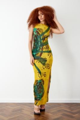 Archive At UO Yellow Rose Print Plisse Tank Maxi Dress